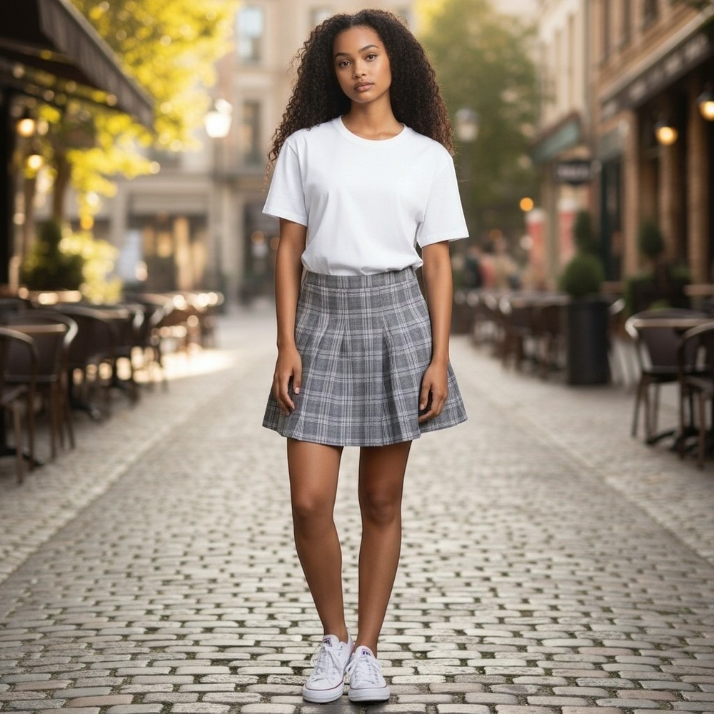 Garage Grey Pink Glen Plaid Pleated Mini Skirt Skater Academic XS